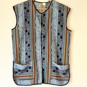 Vtg Womens 80s Snap Smock Apron Painters Cooking Gardening‎ Vest w/pockets Sz M